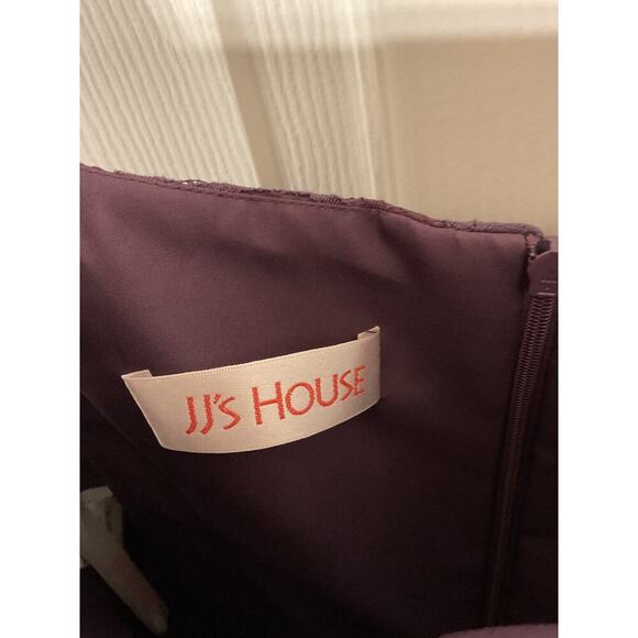 NWT JJ's House Lace Bodice Peplum Waist Plum Formal Floor Length Gown, sz 12 - Picture 4 of 9